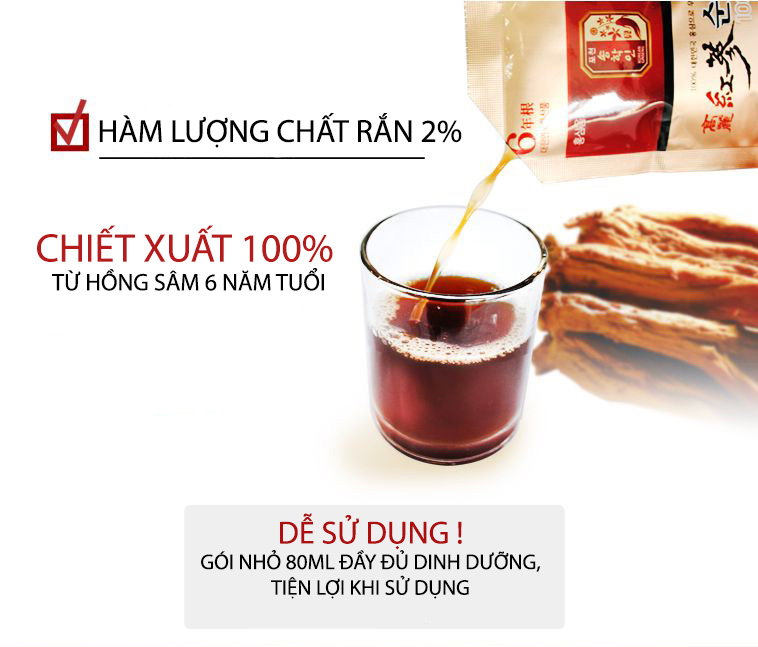 Nước Hồng sâm nguyên chất 100% - Pocheon Ginseng - Korean Red Ginseng Extract Drink (30 gói x 80 ml)